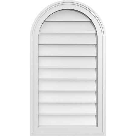 Ekena Millwork Round Top Surface Mount PVC Gable Vent w/ 2"W x 1-1/2"P Brickmould Frame, 18"W x 32"H GVPRT18X3202SN